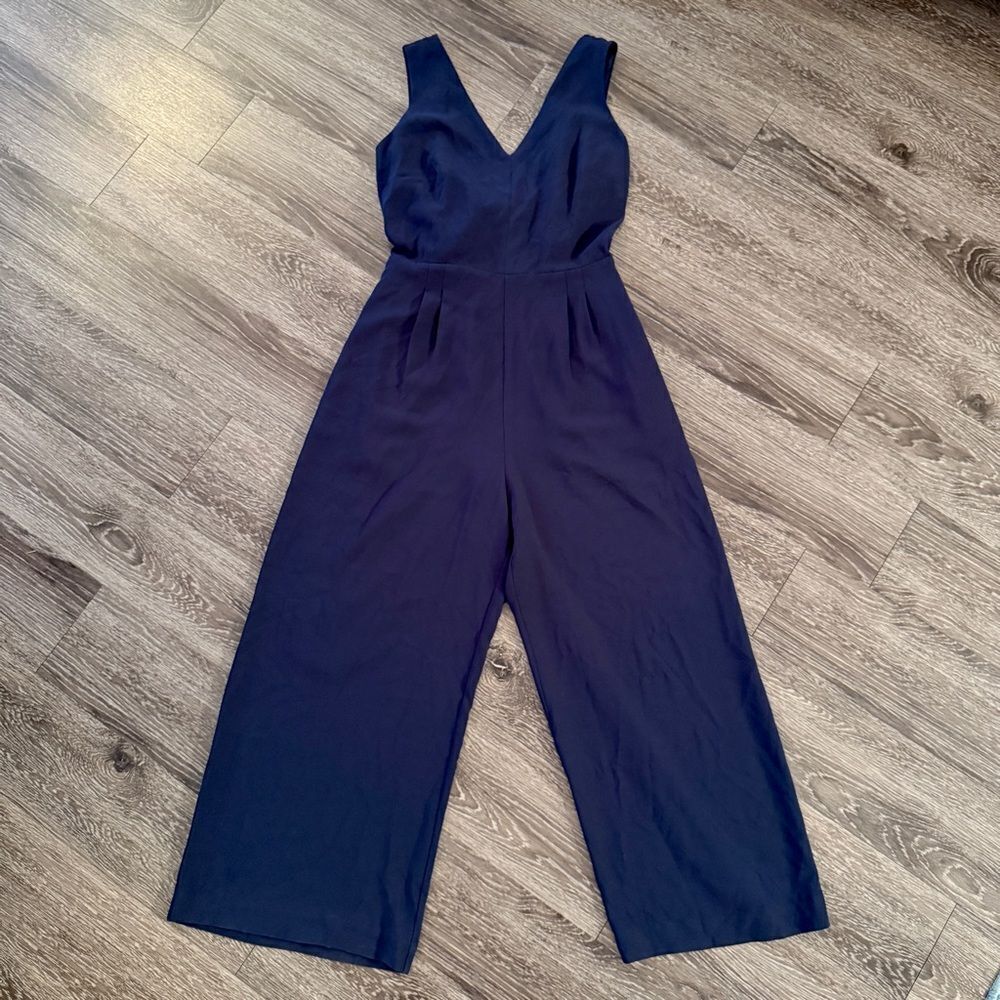 J. Crew Navy V-Neck Wide-Leg Jumpsuit